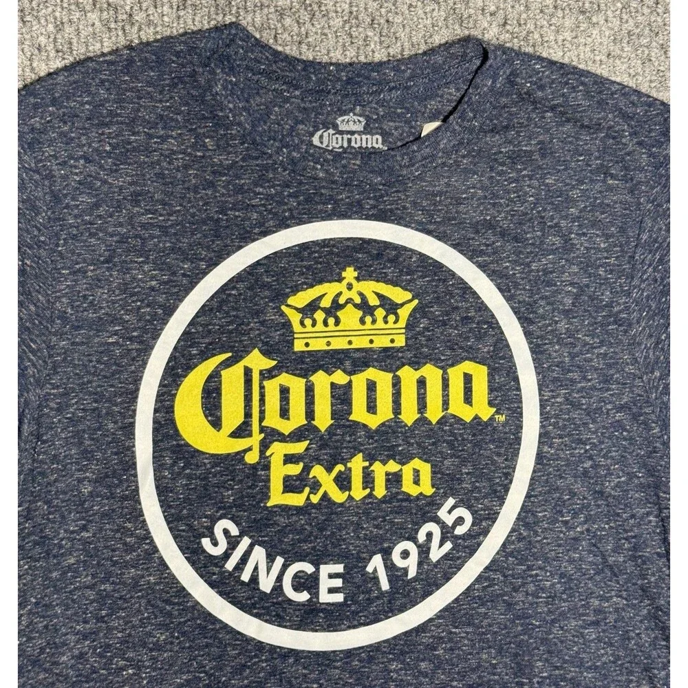 Corona Extra Beer T- Shirt Graphic Tee Navy Blue Polyester Unisex Adult Sz Small